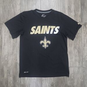 Nike NFL New Orleans Saints Dri-Fit T-Shirt Men’s Small Black Gold Logo Tee, EUC